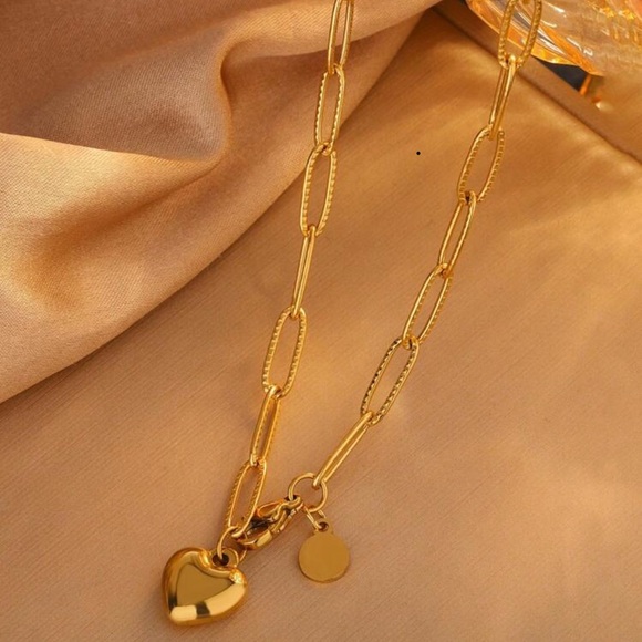 Gold Plated Stainless Steel Paperclip Heart Bracelet & Necklace Set